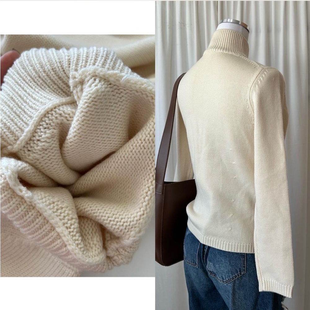 Vintage Cream Ann Taylor Italian Merino Wool Mock Neck sweater size XS - Picture 8 of 8